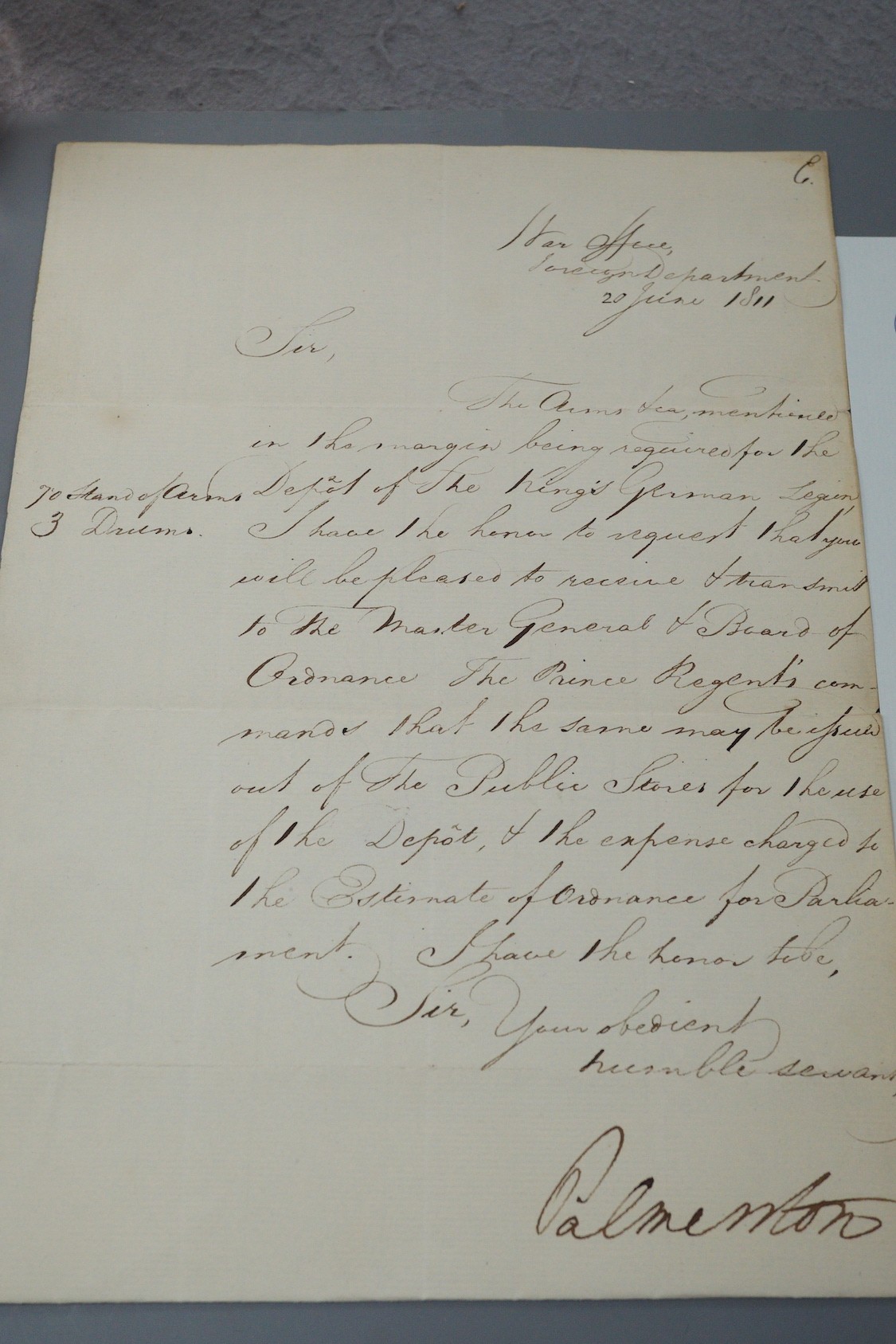 Palmerston, handwritten letter 1811